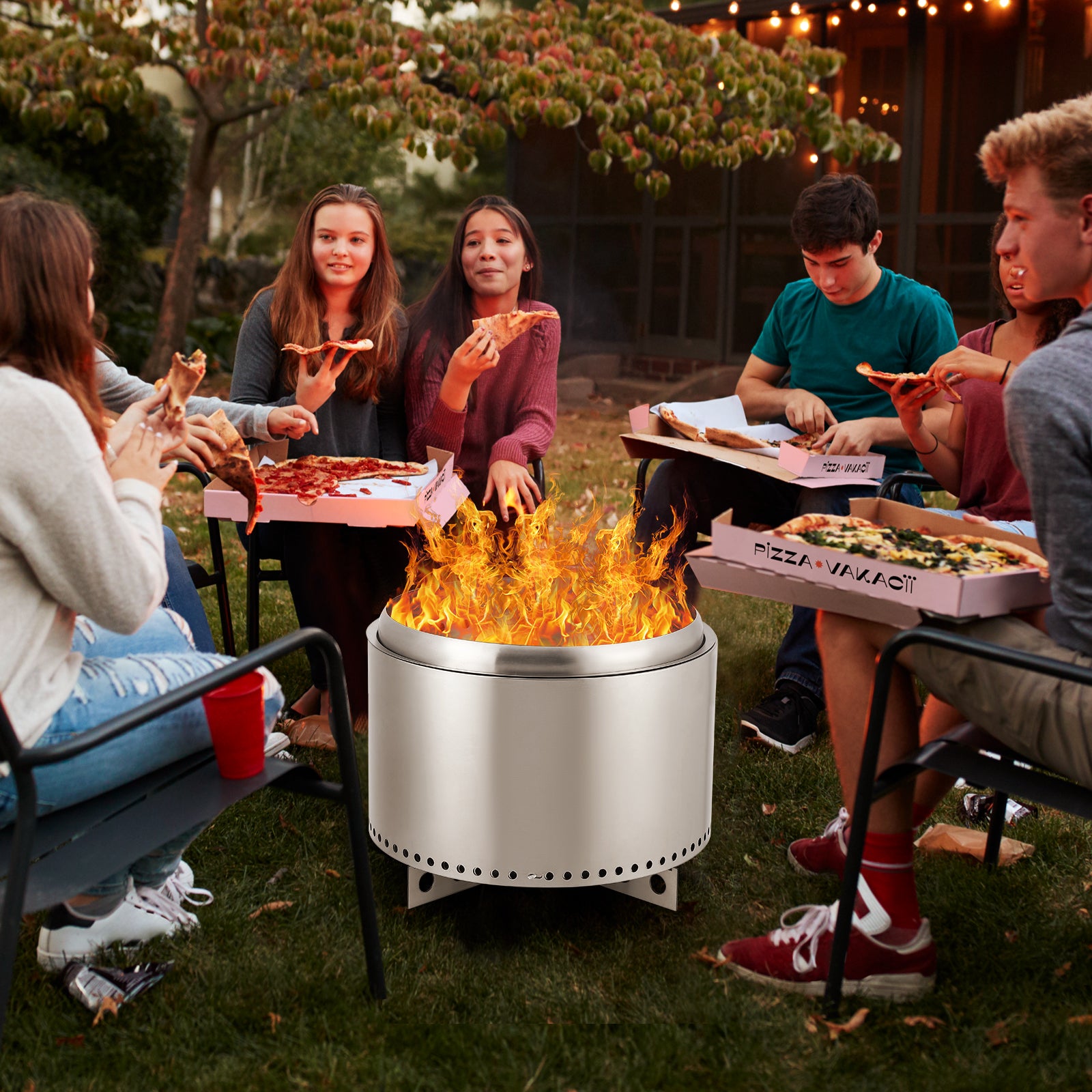 Garvee 20.5" Smokeless Fire Pit with Air Switch,Without handle,Wood Burning Portable Stainless Steel Outdoor Firepit with Removable Stand & Stove Hook, Ash Pan, for Camping Backyard Patio Picnic