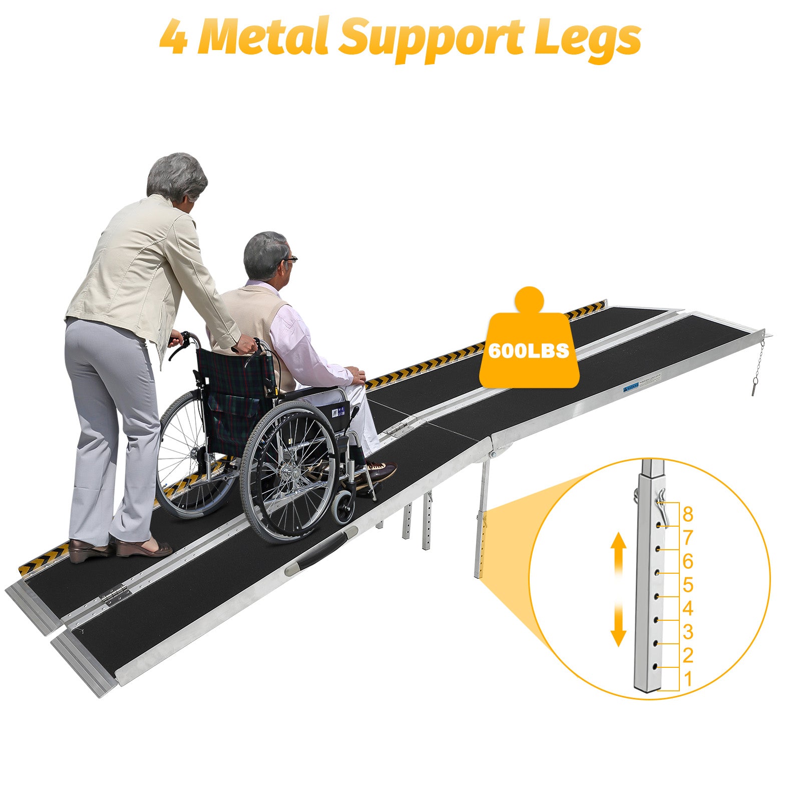 Garvee 9FT Portable Wheelchair Ramp Non-Slip Aluminum Folding Lightweight Sturdy Stainless Steel Hinges Home Doorways Steps Curbs