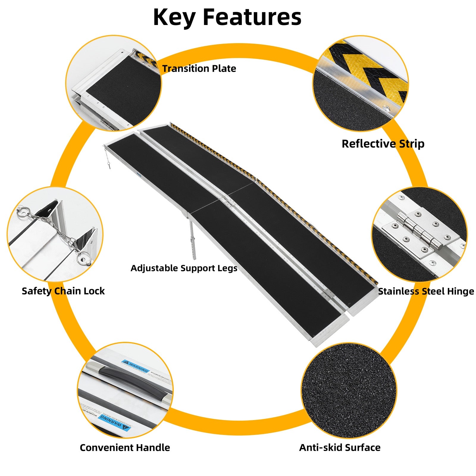 Garvee 9FT Portable Wheelchair Ramp Non-Slip Aluminum Folding Lightweight Sturdy Stainless Steel Hinges Home Doorways Steps Curbs