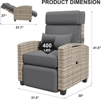 Garvee Outdoor Recliner Patio Chair – Adjustable 175° Backrest & Footrest, Turn over-Up Side Table, Removable Cushion, All-Weather Wicker Armchair, Ideal for Porch, Deck, Balcony, Brown Four-Line Rattan with Taupe Cushion