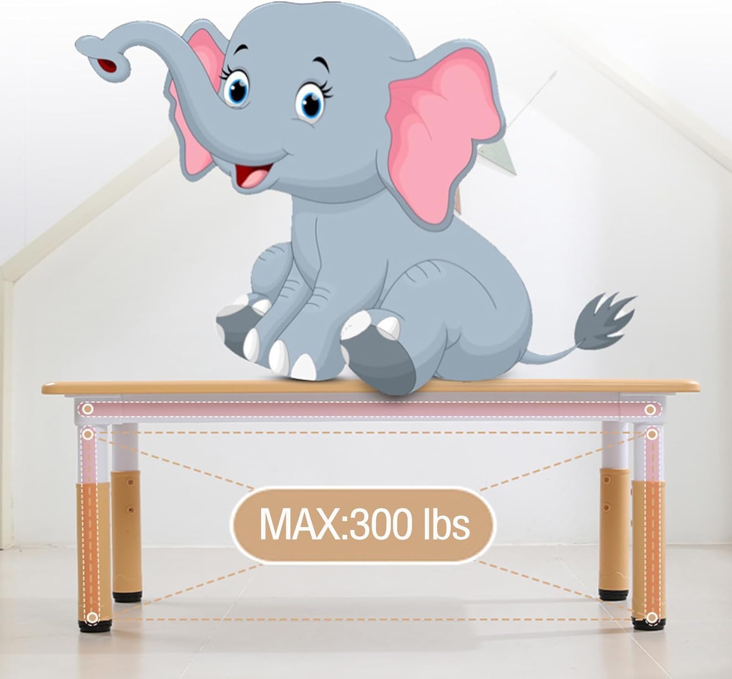 Garvee Kids 7 in 1 Table & Chairs Set in Ergonomic Design, Height Adjustable, Max 300lbs for Home & Classroom Use, Natural