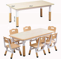 Garvee Kids 7 in 1 Table & Chairs Set in Ergonomic Design, Height Adjustable, Max 300lbs for Home & Classroom Use, Natural