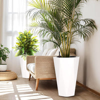 Garvee 22.4 Inch Tall Planters Set of 2 Large Flower Pot Outdoor and Indoor with 2 Trays and a Water Level Monitor and Wheels for Patio, Porch, Living Room, or Home Office, White