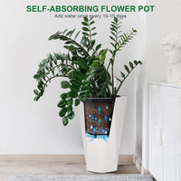 Garvee 22.4 Inch Tall Planters Set of 2 Large Flower Pot Outdoor and Indoor with 2 Trays and a Water Level Monitor and Wheels for Patio, Porch, Living Room, or Home Office, White