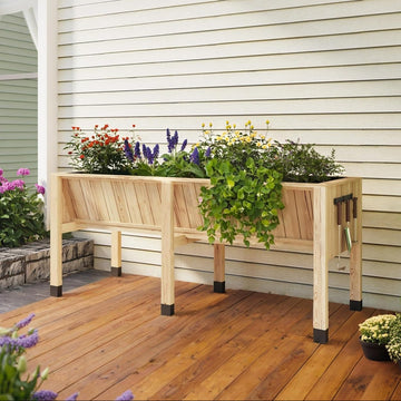 Garvee 46x24x31 in Wooden Raised Garden Bed with Legs & Hooks,13.7 in Planter Box, Non-Woven Liner, Outdoor Vegetable, Herb & Flower Planter