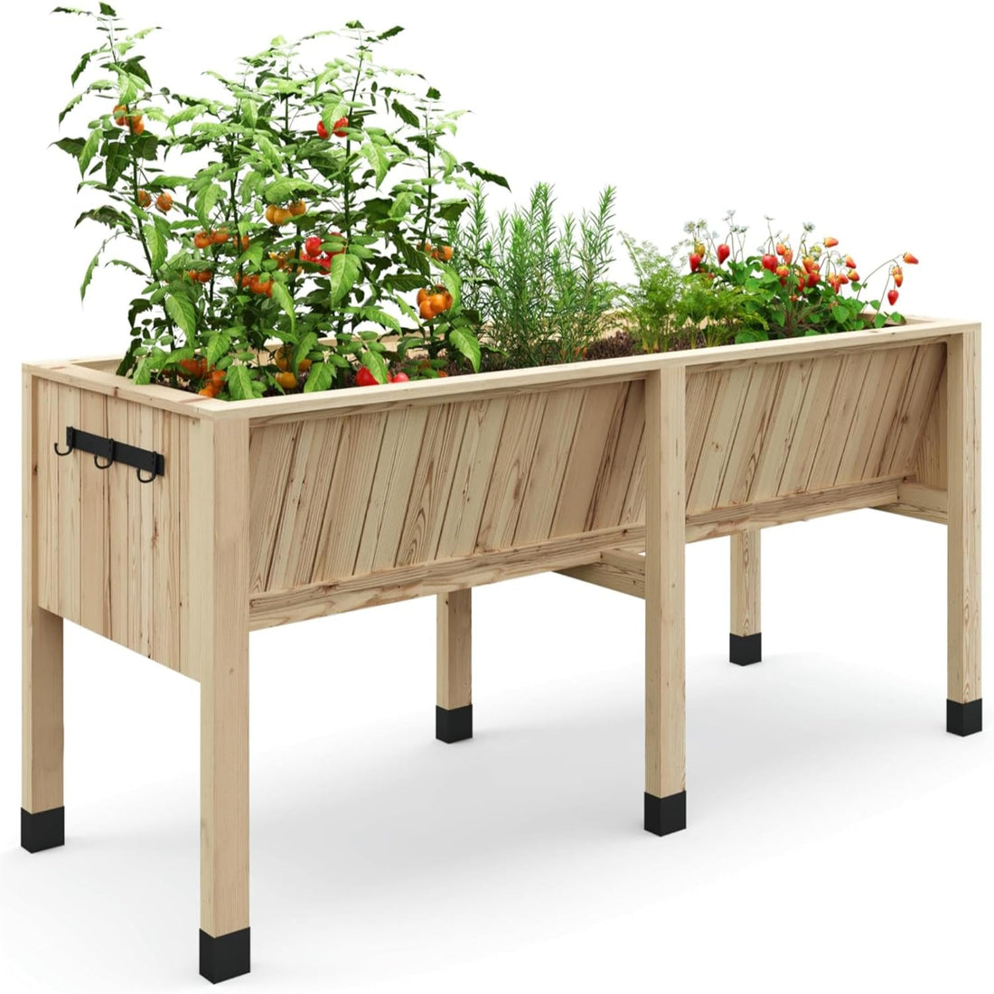 Garvee 46x24x31 in Wooden Raised Garden Bed with Legs & Hooks,13.7 in Planter Box, Non-Woven Liner, Outdoor Vegetable, Herb & Flower Planter