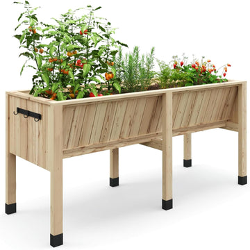 Garvee 46x24x31 in Wooden Raised Garden Bed with Legs & Hooks,13.7 in Planter Box, Non-Woven Liner, Outdoor Vegetable, Herb & Flower Planter