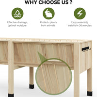 Garvee 72x26x31 in Wooden Raised Garden Bed with Legs & Hooks,13.7 in Planter Box, Non-Woven Liner, Outdoor Vegetable, Herb & Flower Planter