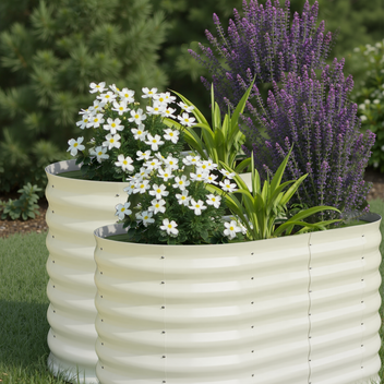 Garvee 8' X 4' X 2' Beige Oval Galvanized Steel Raised Garden Bed Kit 8X4X2 FT Durable Modular Metal Planter Open Bottom for Vegetables Flowers Herbs