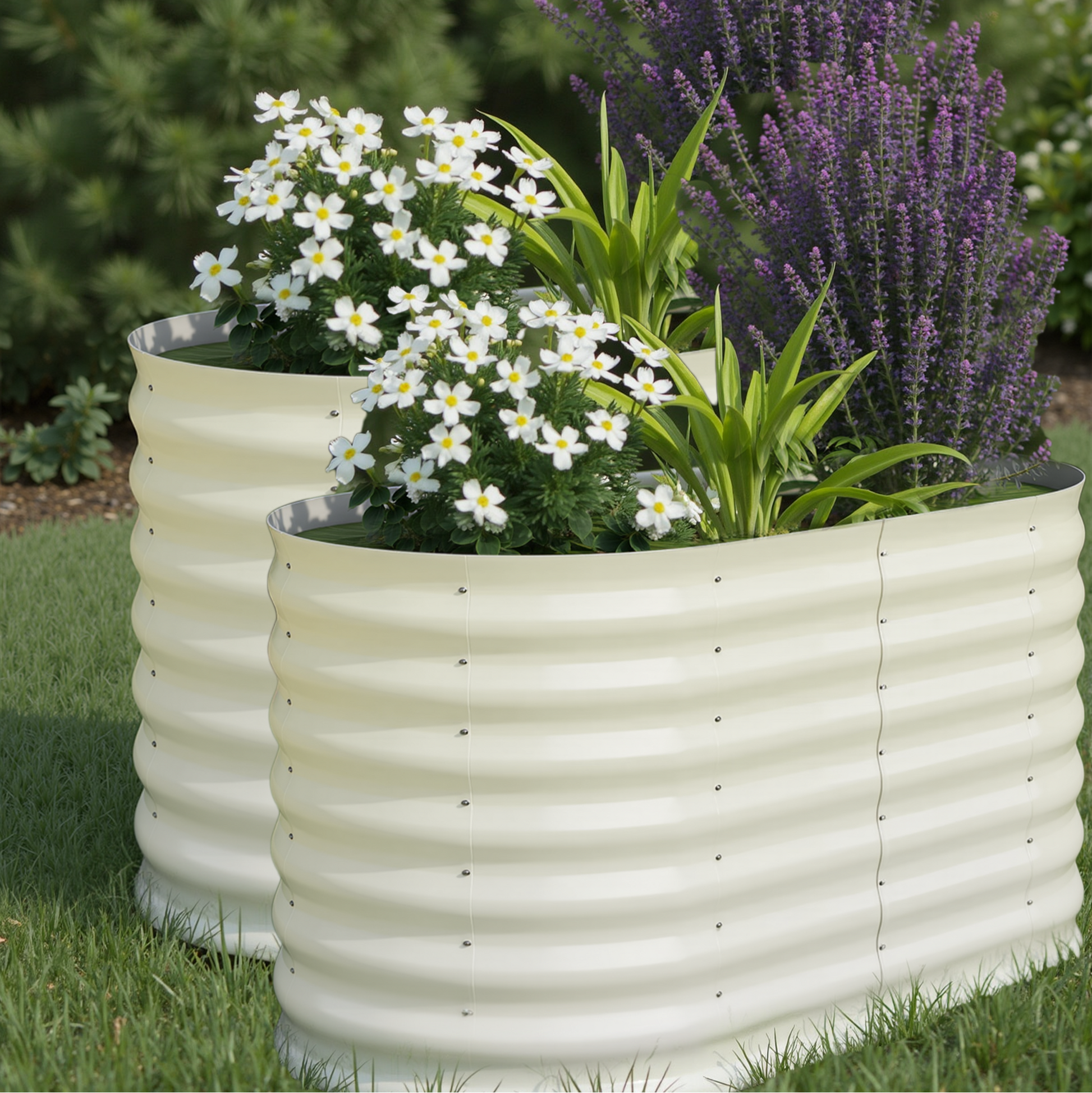 Garvee Galvanized Metal Raised Garden Bed Kit 8x2x2ft Oval Deep Root Planter Rust-Resistant Steel Open-Base Design Tool-Free Assembly Modern Beige Outdoor