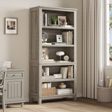 Garvee 71" Farmhouse Bookcase w/Adjustable Shelves & 31.5" Width, 5 Tier Tall Bookshelf with Wooden Legs, Rustic Vintage Book Shelf for Living Room Office Library, Grey - Grey