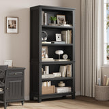 Garvee 71" Farmhouse Bookcase w/Adjustable Shelves & 31.5" Width, 5 Tier Tall Bookshelf with Wooden Legs, Rustic Vintage Book Shelf for Living Room Office Library, Black - Black