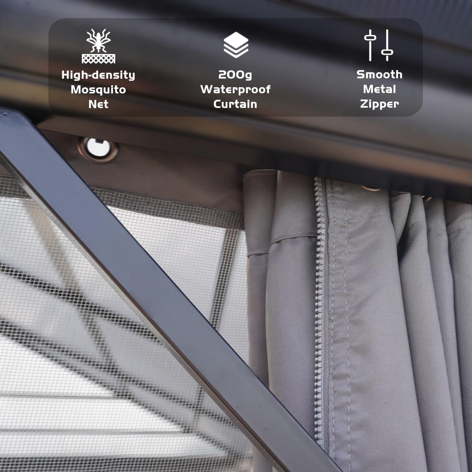 Garvee 10 x 12 FT Hardtop Gazebo Polycarbonate Double Roof Aluminum Alloy Frame Netting Curtains Gray Patio Backyard