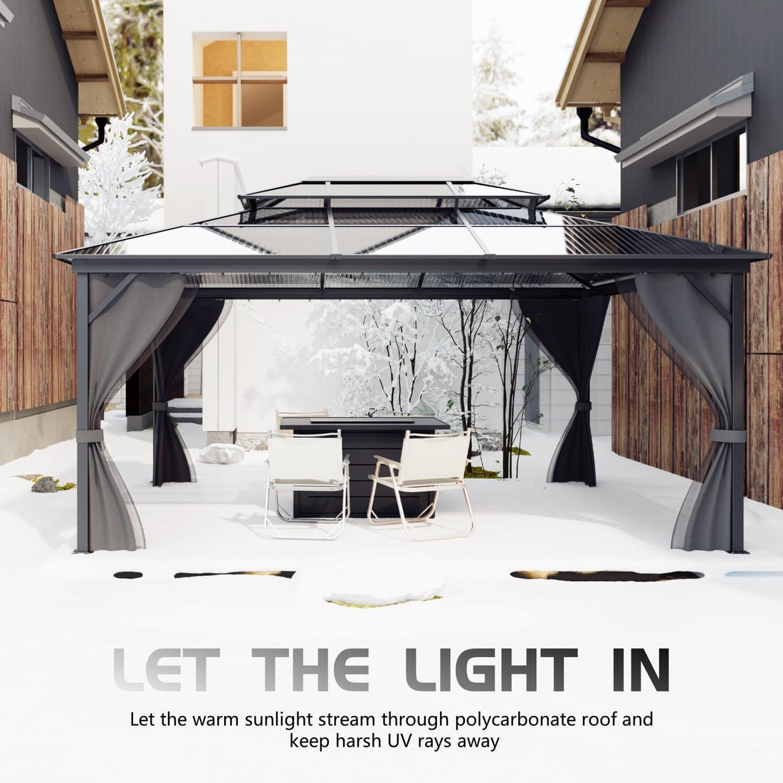 Garvee 10 x 12 FT Hardtop Gazebo Polycarbonate Double Roof Aluminum Alloy Frame Netting Curtains Gray Patio Backyard