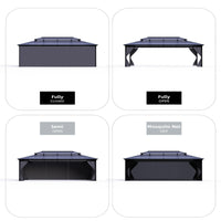 Garvee 10 x 12 FT Hardtop Gazebo Polycarbonate Double Roof Aluminum Alloy Frame Netting Curtains Gray Patio Backyard