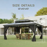 Garvee 10 x 12 FT Hardtop Gazebo Polycarbonate Double Roof Aluminum Alloy Frame Netting Curtains Gray Patio Backyard