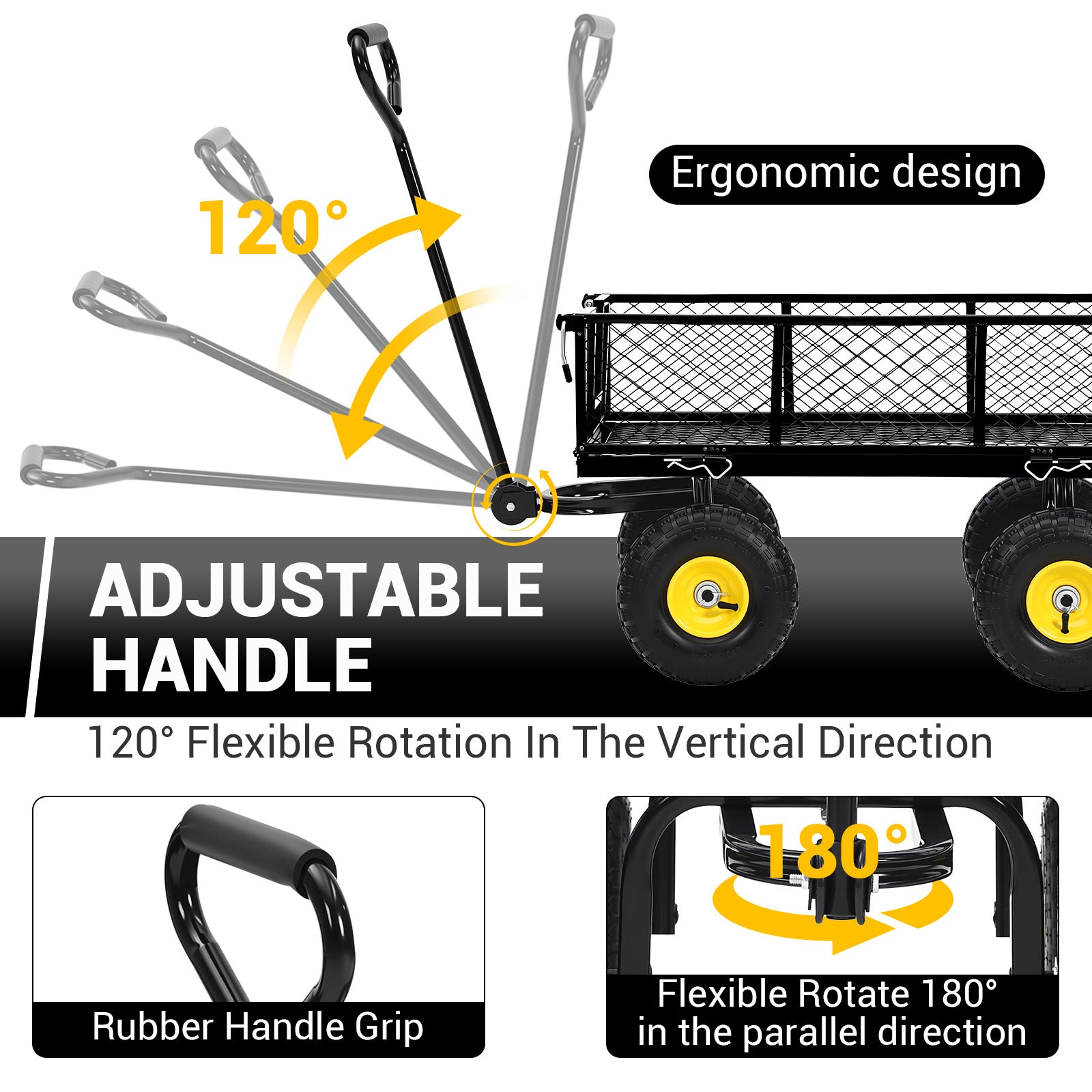 Garvee Heavy Duty Garden Cart 550LBS Metal Wagon with 10" Pneumatic Wheels & 180° Rotating Handle 1.2mm Steel Powder-Coated Removable Sides Farm Beach Outdoor