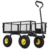 Garvee Heavy Duty Garden Cart 550LBS Metal Wagon with 10" Pneumatic Wheels & 180° Rotating Handle 1.2mm Steel Powder-Coated Removable Sides Farm Beach Outdoor
