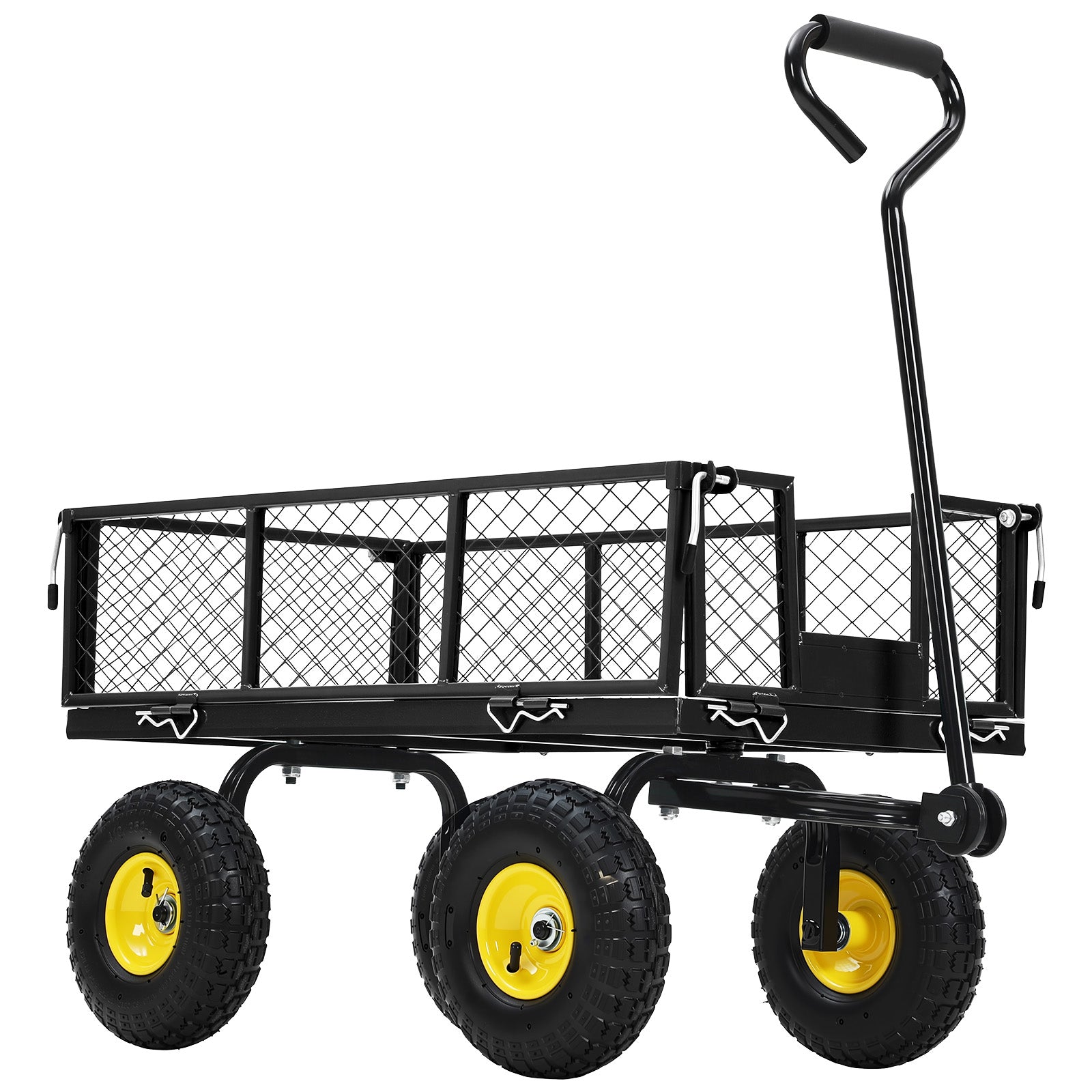 Garvee Heavy Duty Steel Garden Cart 900 LBS Load 3-in-1 Design 10" Pneumatic Tires 180° Rotating Handle Removable Sides for Farm Yard