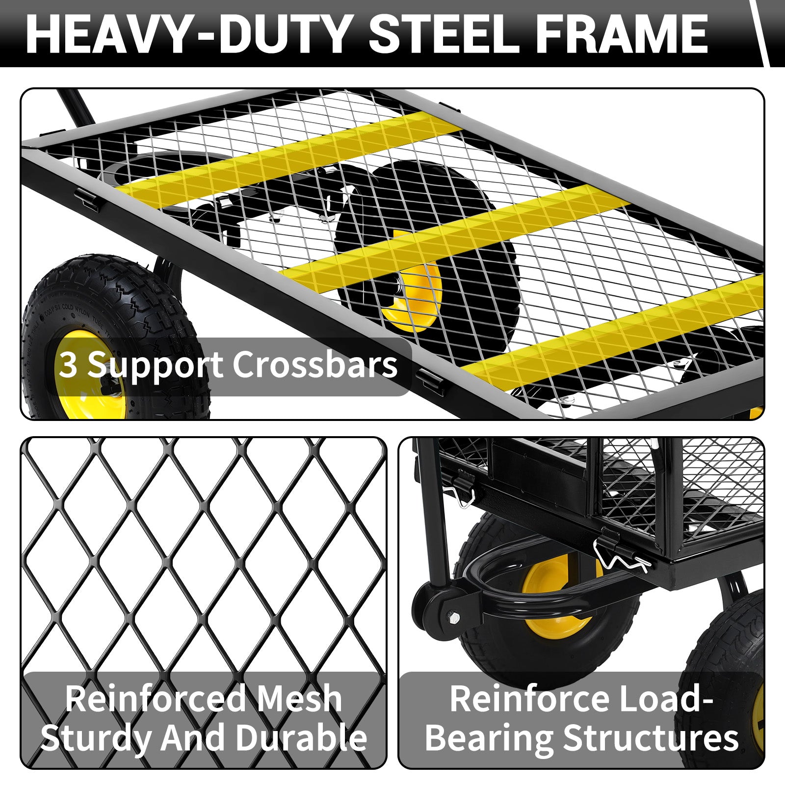 Garvee Heavy Duty Garden Cart 550LBS Metal Wagon with 10" Pneumatic Wheels & 180° Rotating Handle 1.2mm Steel Powder-Coated Removable Sides Farm Beach Outdoor