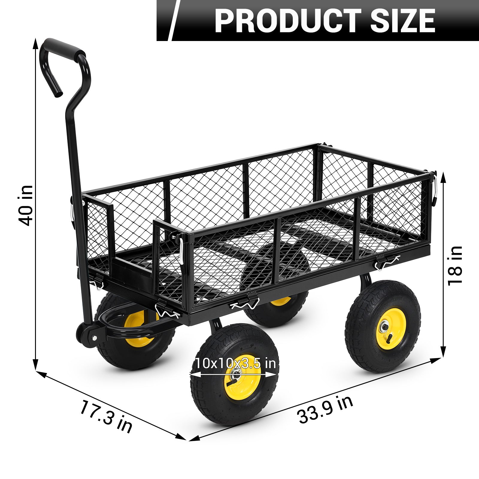 Garvee Heavy Duty Garden Cart 550LBS Metal Wagon with 10" Pneumatic Wheels & 180° Rotating Handle 1.2mm Steel Powder-Coated Removable Sides Farm Beach Outdoor