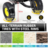 Garvee Heavy Duty Garden Cart 550LBS Metal Wagon with 10" Pneumatic Wheels & 180° Rotating Handle 1.2mm Steel Powder-Coated Removable Sides Farm Beach Outdoor