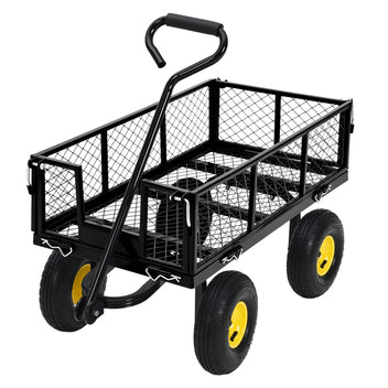 Garvee Heavy Duty Garden Cart 550LBS Metal Wagon with 10" Pneumatic Wheels & 180° Rotating Handle 1.2mm Steel Powder-Coated Removable Sides Farm Beach Outdoor