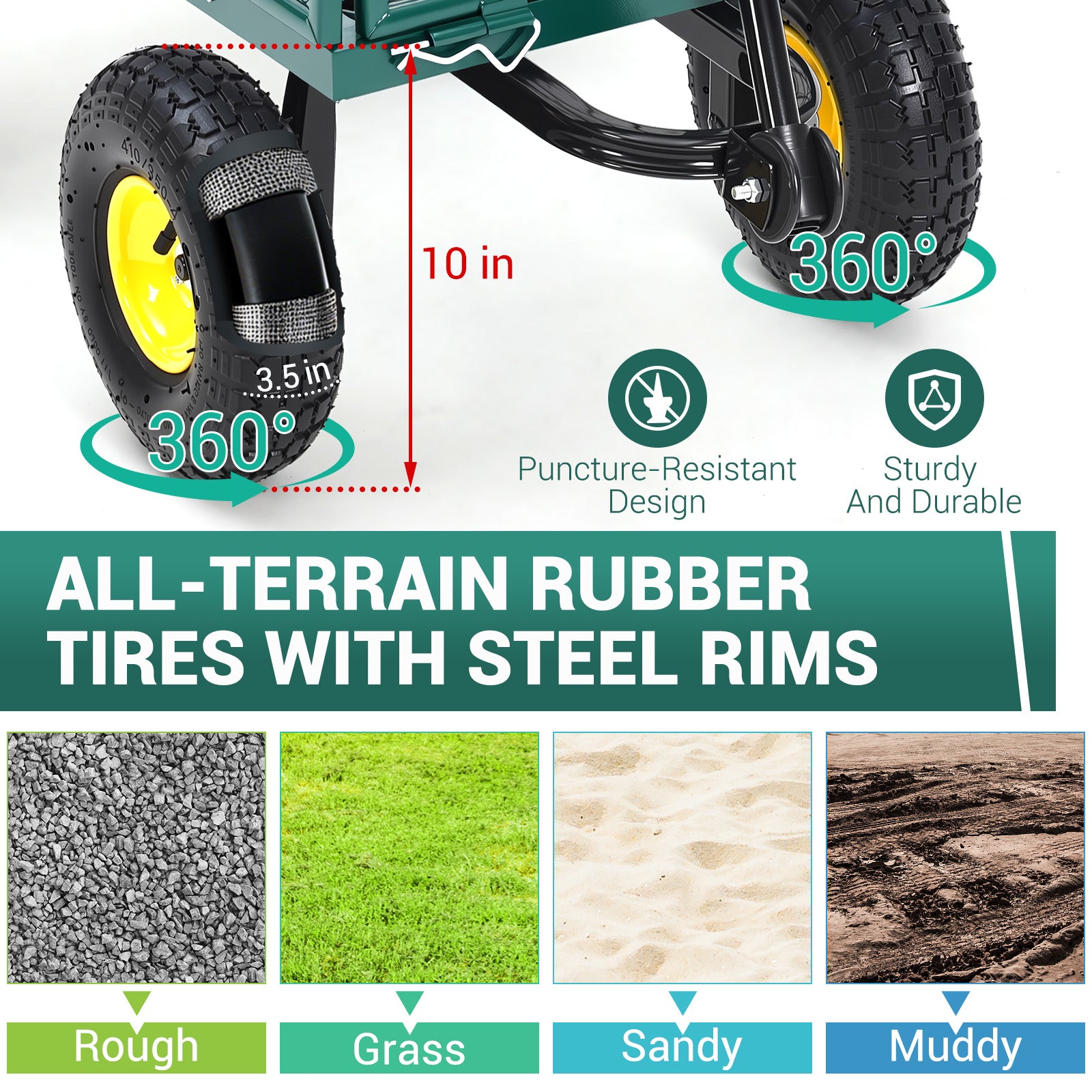 Garvee Heavy Duty Steel Garden Cart 550 LBS Load 3-in-1 Design 10" Pneumatic Tires 180° Rotating Handle Removable Sides for Farm Yard