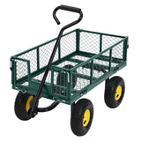 Garvee Heavy Duty Steel Garden Cart 550 LBS Load 3-in-1 Design 10" Pneumatic Tires 180° Rotating Handle Removable Sides for Farm Yard - Green