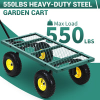 Garvee Heavy Duty Steel Garden Cart 550 LBS Load 3-in-1 Design 10" Pneumatic Tires 180° Rotating Handle Removable Sides for Farm Yard