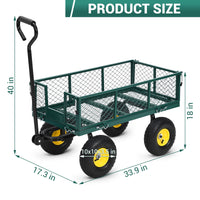 Garvee Heavy Duty Steel Garden Cart 550 LBS Load 3-in-1 Design 10" Pneumatic Tires 180° Rotating Handle Removable Sides for Farm Yard