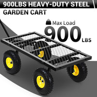 Garvee Heavy Duty Steel Garden Cart 900 LBS Load 3-in-1 Design 10" Pneumatic Tires 180° Rotating Handle Removable Sides for Farm Yard