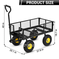 Garvee Heavy Duty Steel Garden Cart 900 LBS Load 3-in-1 Design 10" Pneumatic Tires 180° Rotating Handle Removable Sides for Farm Yard