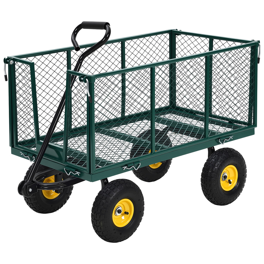 Garvee Heavy Duty Steel Garden Cart 1100 LBS Load 3-in-1 Design 10" Pneumatic Tires 180° Rotating Handle Removable Sides for Farm Yard