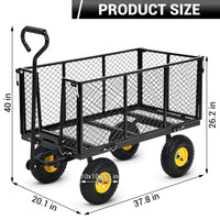 Garvee Heavy Duty Steel Garden Cart 1100 LBS Load 3-in-1 Design 10" Pneumatic Tires 180° Rotating Handle Removable Sides for Farm Yard