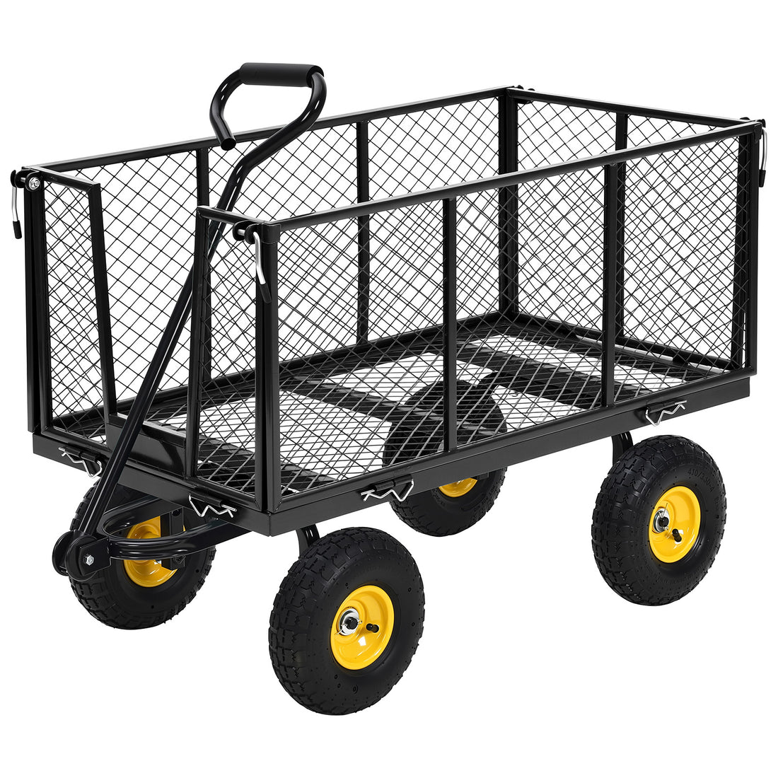 Garvee Heavy Duty Steel Garden Cart 1100 LBS Load 3-in-1 Design 10" Pneumatic Tires 180° Rotating Handle Removable Sides for Farm Yard