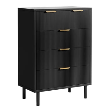 Garvee Modern Wave Fluted 5 Drawer Dresser – Tall Chest with Wide Storage, Metal Legs, Anti-Tipping Safety – Wooden Organizer for Bedroom, Closet, Entryway – Black