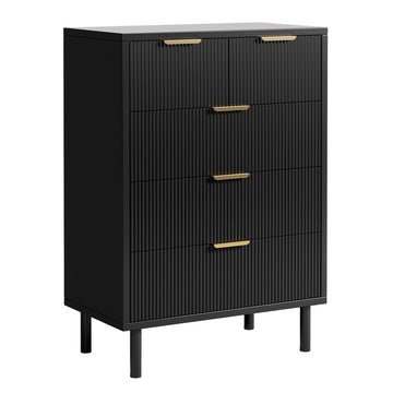 Garvee Modern Wave Fluted 5 Drawer Dresser – Tall Chest with Wide Storage, Metal Legs, Anti-Tipping Safety – Wooden Organizer for Bedroom, Closet, Entryway – Black