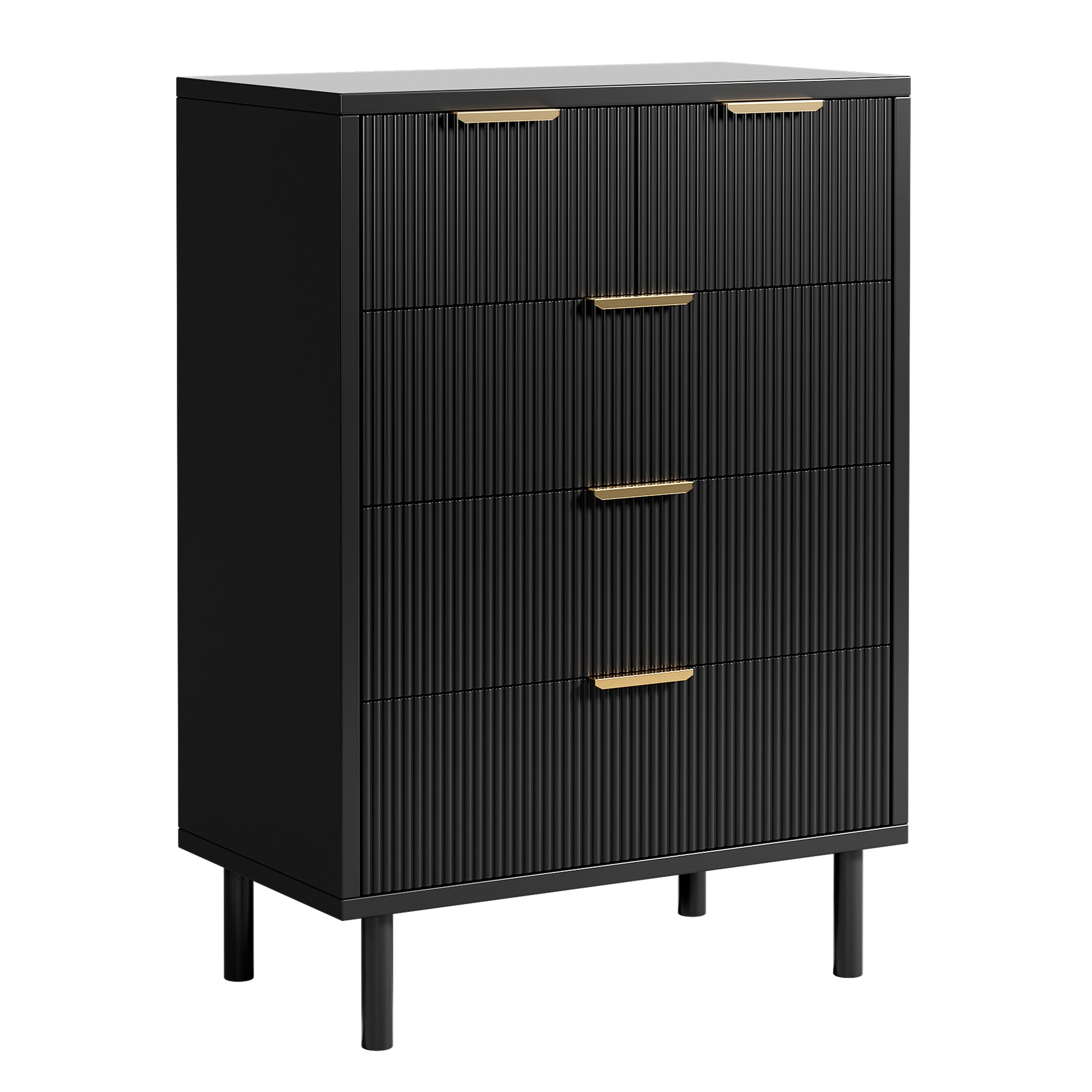 Garvee Modern Wave Fluted 5 Drawer Dresser – Tall Chest with Wide Storage, Metal Legs, Anti-Tipping Safety – Wooden Organizer for Bedroom, Closet, Entryway – Black
