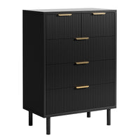 Garvee Modern Wave Fluted 5 Drawer Dresser – Tall Chest with Wide Storage, Metal Legs, Anti-Tipping Safety – Wooden Organizer for Bedroom, Closet, Entryway – Black