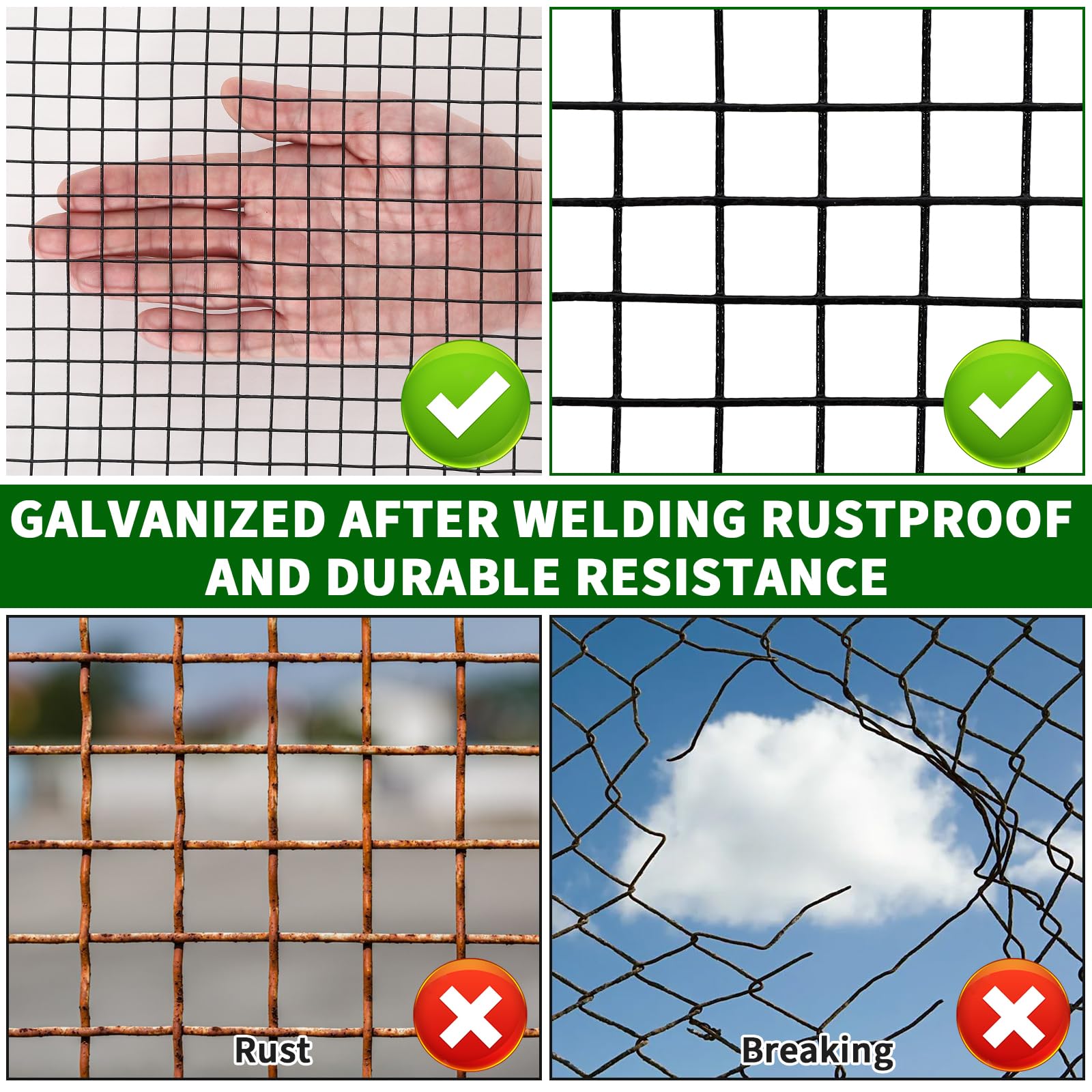 Garvee Hardware Cloth 1/2 Inch Mesh 19 Gauge Galvanized Steel Durable Black Vinyl Coated Garden Poultry Fence 72 Inx100 Ft with Gloves & Ties