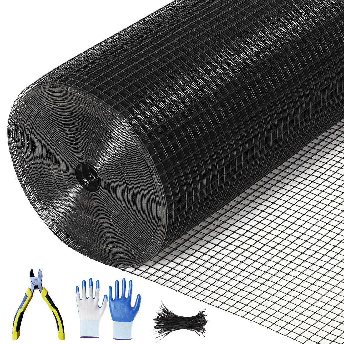 Garvee Hardware Cloth 1/2 Inch Mesh 19 Gauge Galvanized Steel Durable Black Vinyl Coated Garden Poultry Fence 72 Inx100 Ft with Gloves & Ties