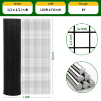 Garvee Hardware Cloth 1/2 Inch Mesh 19 Gauge Galvanized Steel Durable Black Vinyl Coated Garden Poultry Fence 72 Inx100 Ft with Gloves & Ties