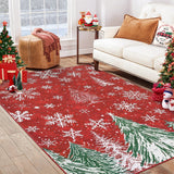 Garvee Christmas 5x7 Area Rug, Red Snowflake Christmas Tree Rugs for Living Room Washable, Bedroom Throw Rugs Non Slip, Soft Low Pile Floor Carpet for Kitchen Dining Room Christmas Decorations - Red