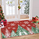 Garvee Christmas 2x3 Area Rug, Red Snowflake Christmas Tree Rugs for Living Room Washable, Bedroom Throw Rugs Non Slip, Soft Low Pile Floor Carpet for Kitchen Dining Room Christmas Decorations - Red