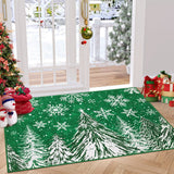 Garvee Christmas 2x3 Area Rug, Green Snowflake Christmas Tree Rugs for Living Room Washable, Bedroom Throw Rugs Non Slip, Soft Low Pile Floor Carpet for Kitchen Dining Room Christmas Decorations - Pine Green Snowflake
