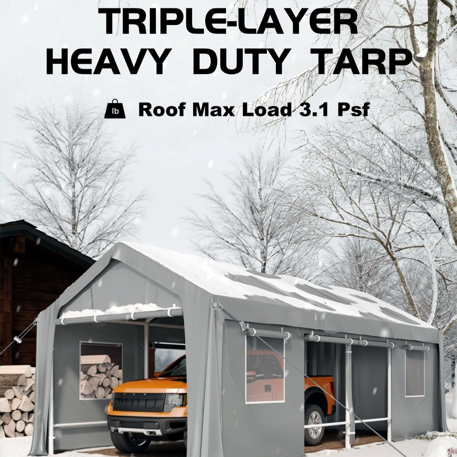 Garvee Heavy-Duty Carport Canopy 13'x25'x11' Windproof UV-Resistant Steel Frame Roll-Up Sidewalls Ventilated Windows Outdoor Vehicle Storage