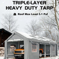 Garvee Heavy-Duty Carport Canopy 13'x25'x11' Windproof UV-Resistant Steel Frame Roll-Up Sidewalls Ventilated Windows Outdoor Vehicle Storage
