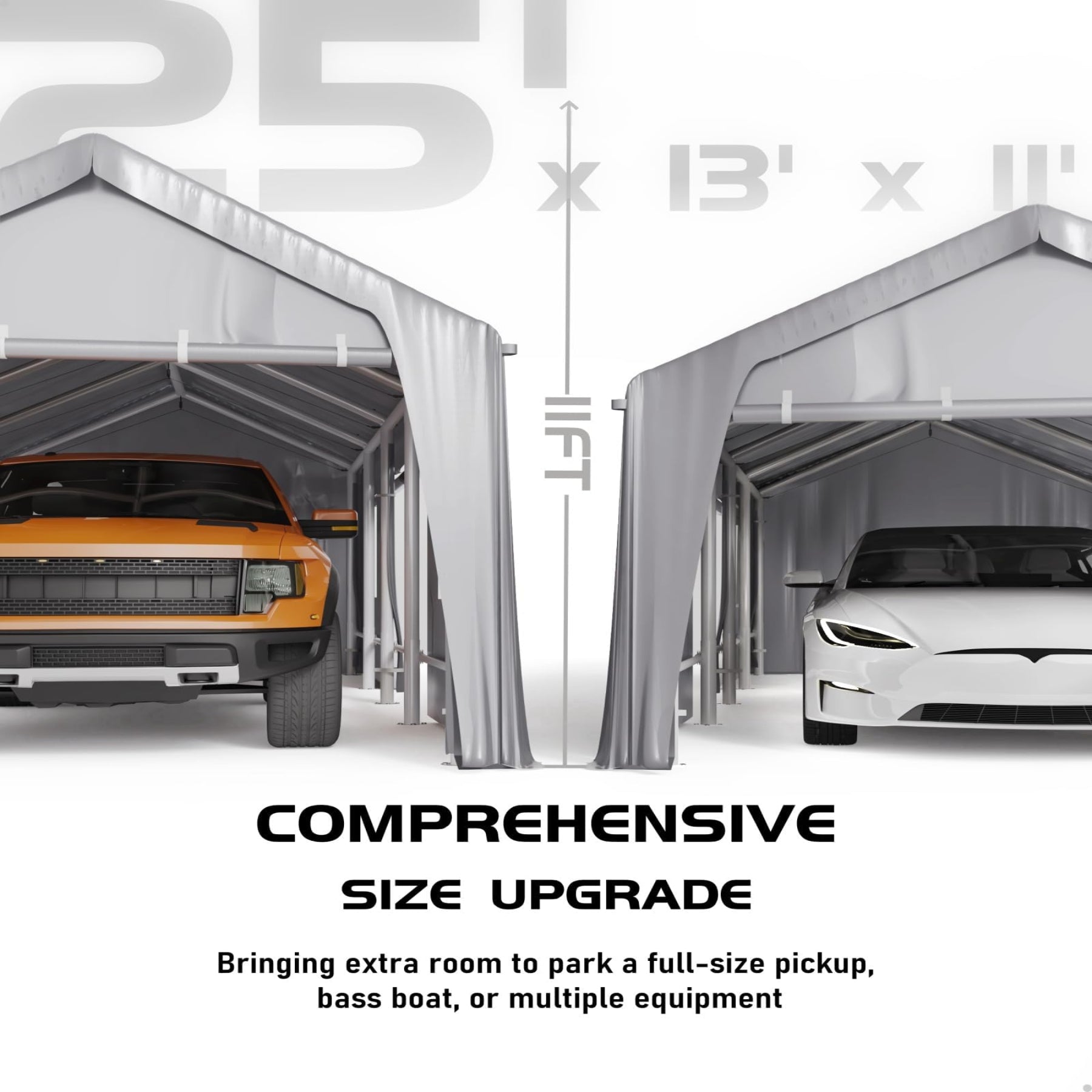 Garvee Heavy-Duty Carport Canopy 13'x25'x11' Windproof UV-Resistant Steel Frame Roll-Up Sidewalls Ventilated Windows Outdoor Vehicle Storage