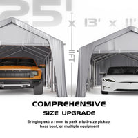 Garvee Heavy-Duty Carport Canopy 13'x25'x11' Windproof UV-Resistant Steel Frame Roll-Up Sidewalls Ventilated Windows Outdoor Vehicle Storage